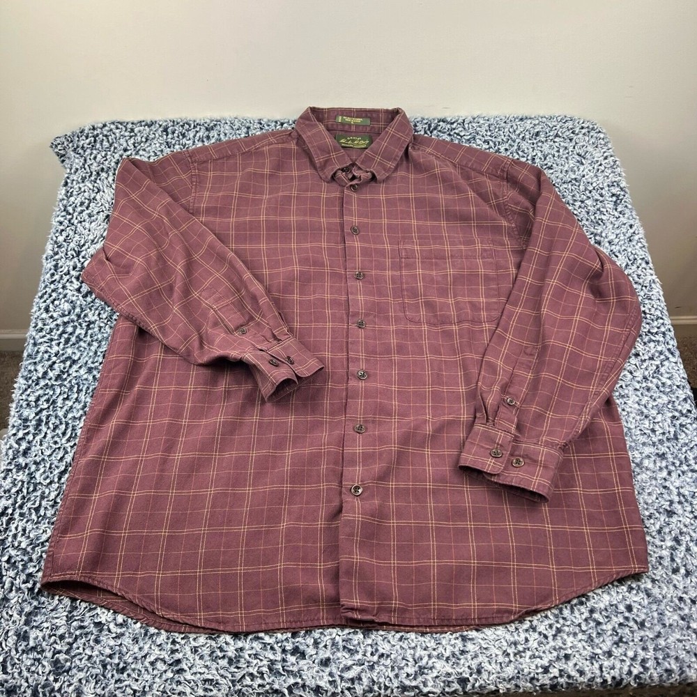 Orvis Button Down Shirt Mens Extra Large XL Maroon Plaid Silk Wool Casual
